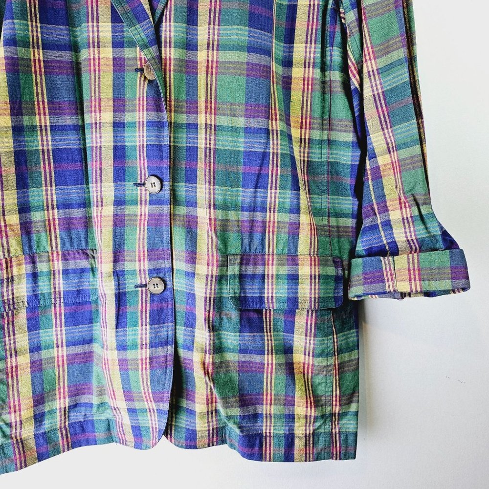 Vtg 90's Lizsport Women's Plaid Lightweight Three Button Pocket Sport Coat Sz 12 - Picture 6 of 8
